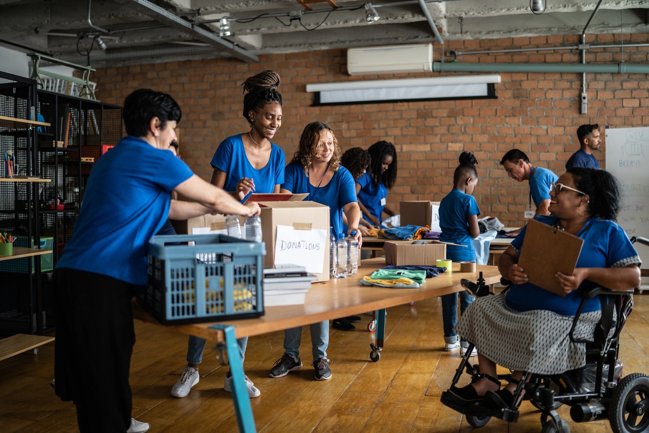Volunteers working together at a community center